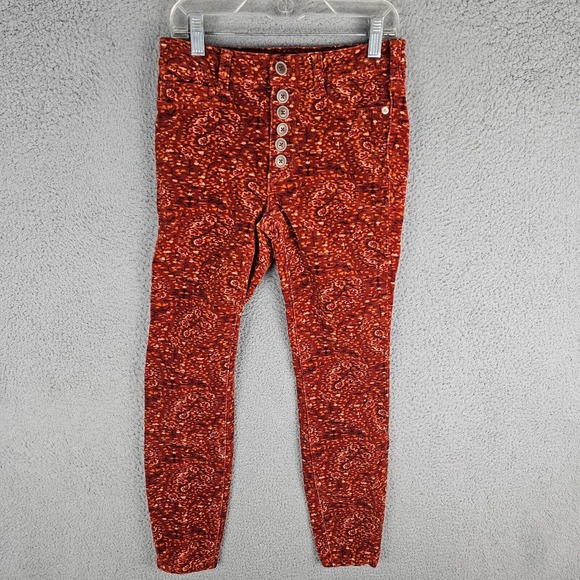 Pilcro Denim - PILCRO High Rise Skinny Floral Orange Rust Cotton Velvet Stretch Pants Size 25